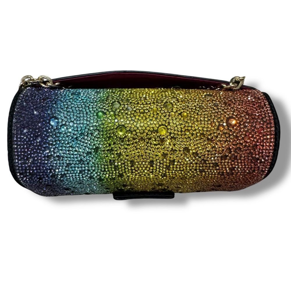 Betsey Johnson Rainbow Rhinestone Mini Crossbody Bag Turn-Lock Gold Chain - Picture 5 of 11